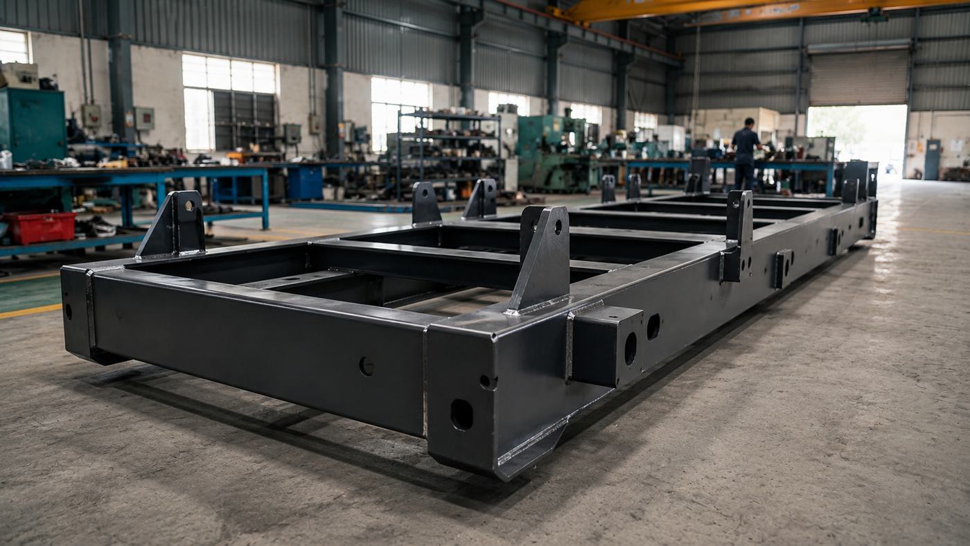 Long welded structural base frame on the plant floor